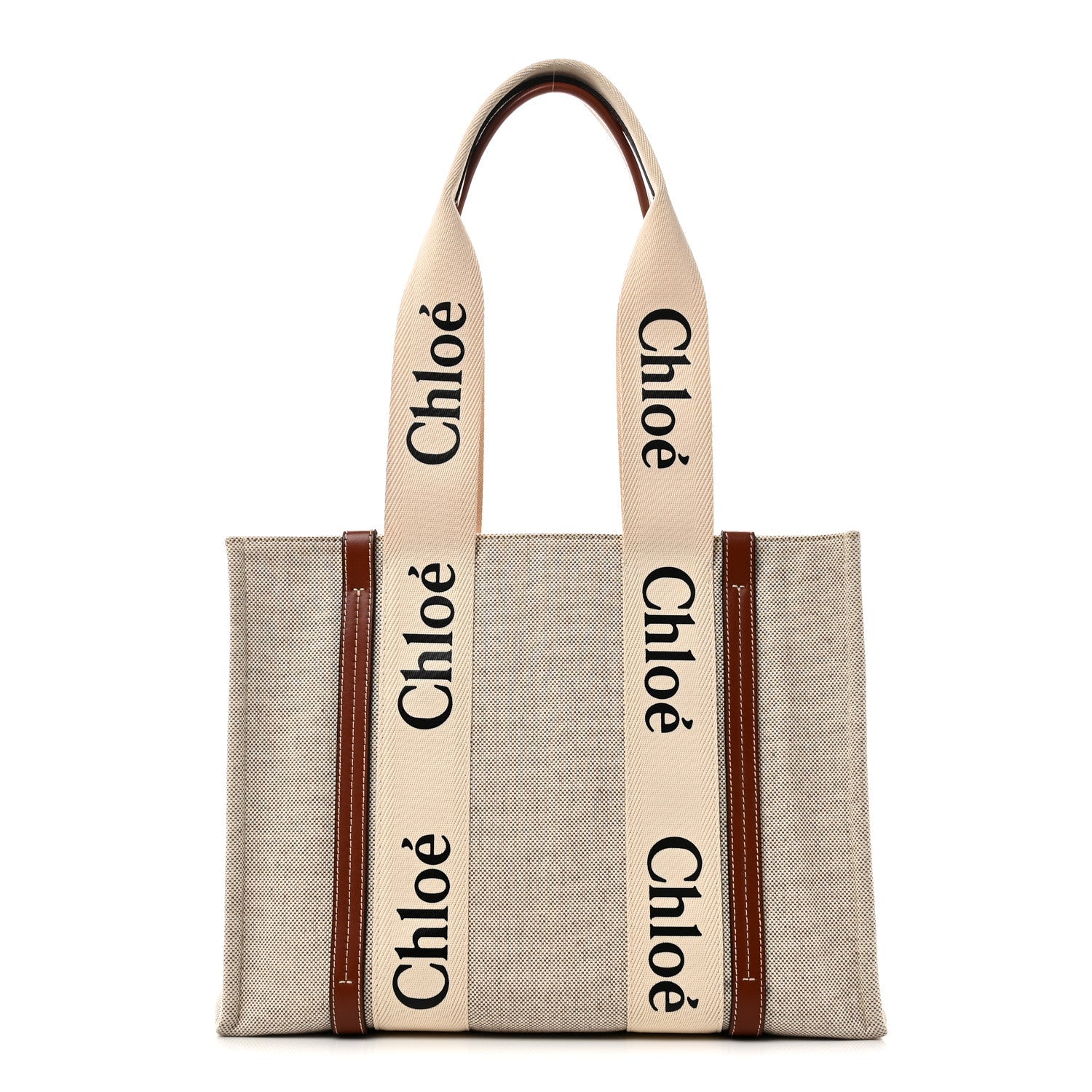 Cotton Calfskin Medium Woody Ribbon Tote White Brown