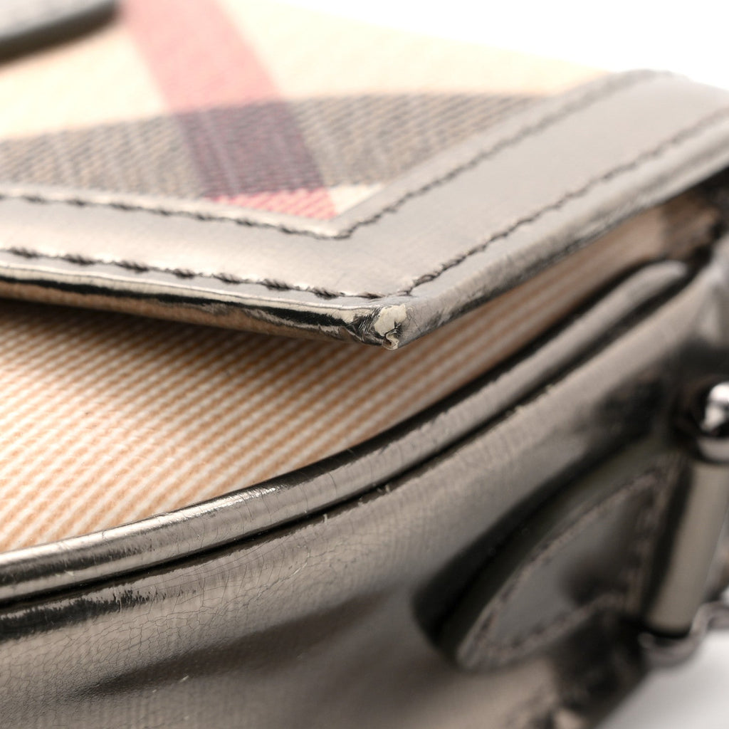 Patent Nova Check Mini Crossbody Bag Pewter