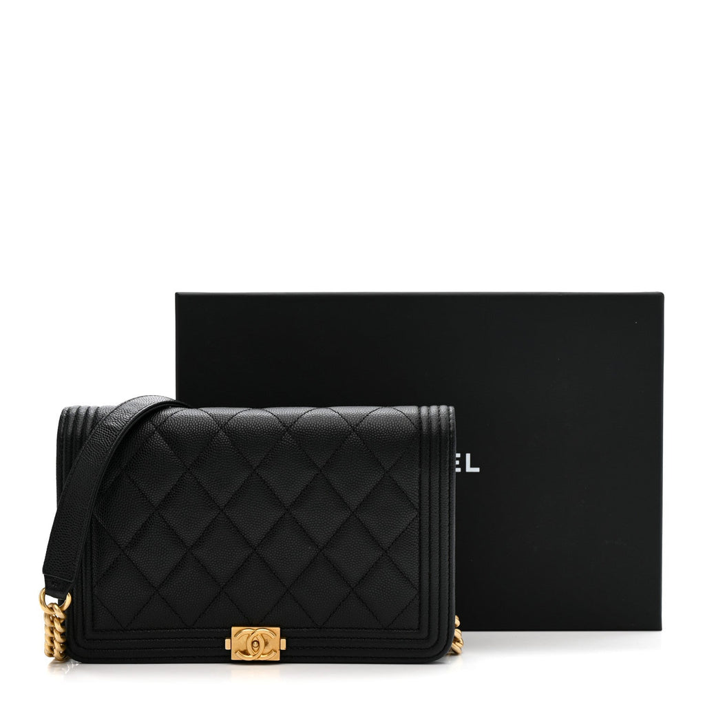 Caviar Quilted Boy Wallet On Chain WOC Black