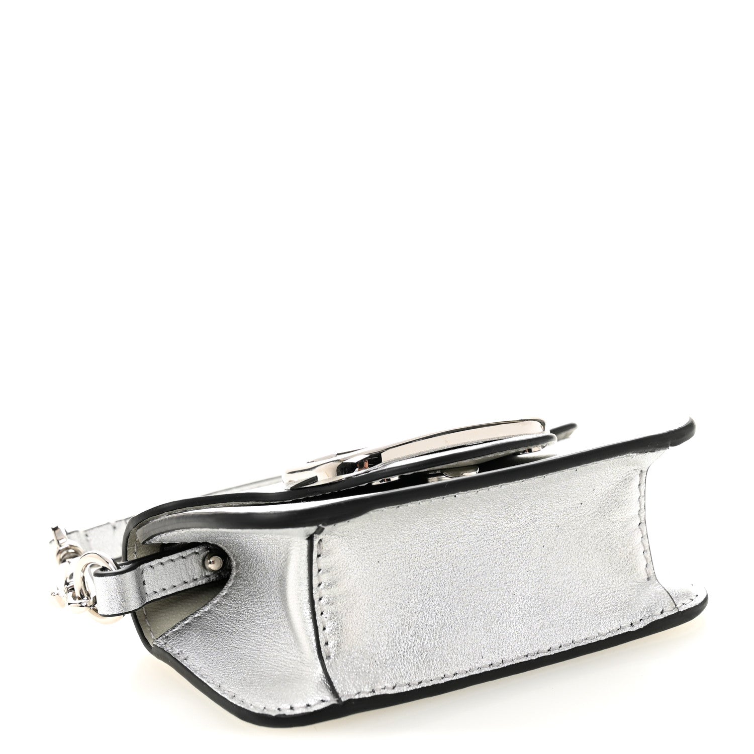 Laminated Calfskin Vlogo Micro Loco Shoulder Bag Silver
