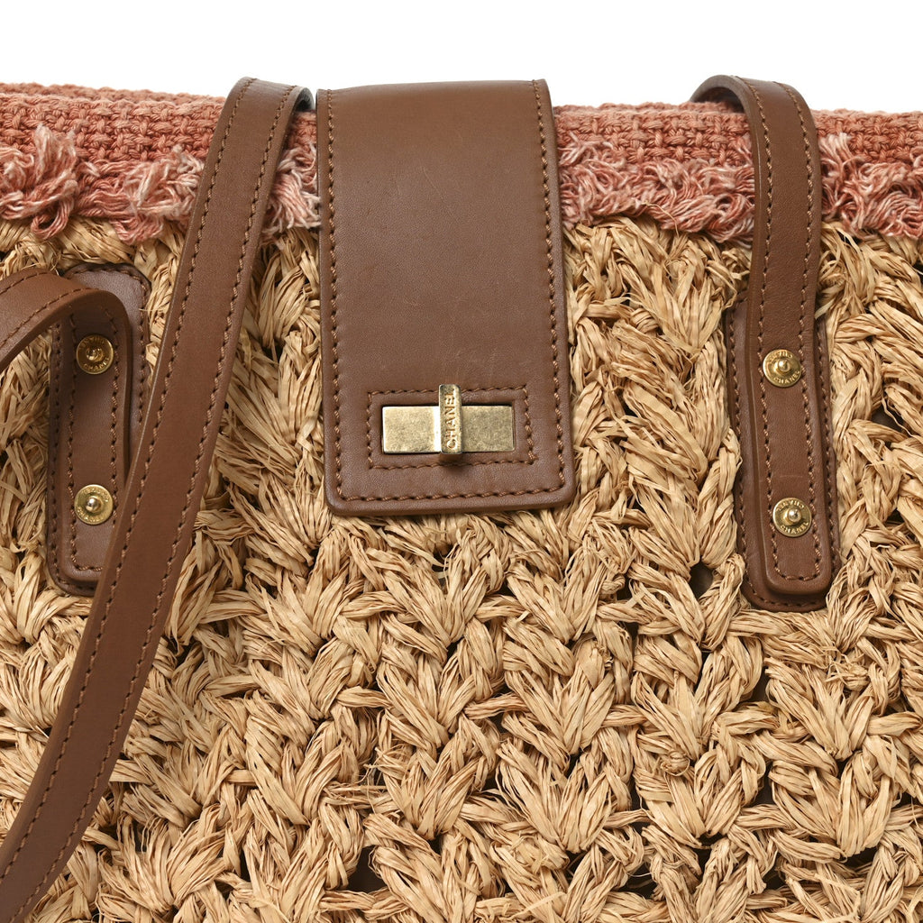 Straw Raffia Tote Natural Pink