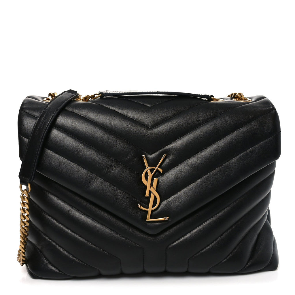 Calfskin Y Quilted Monogram Medium Loulou Chain Satchel Black