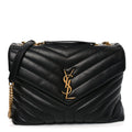 Calfskin Y Quilted Monogram Medium Loulou Chain Satchel Black