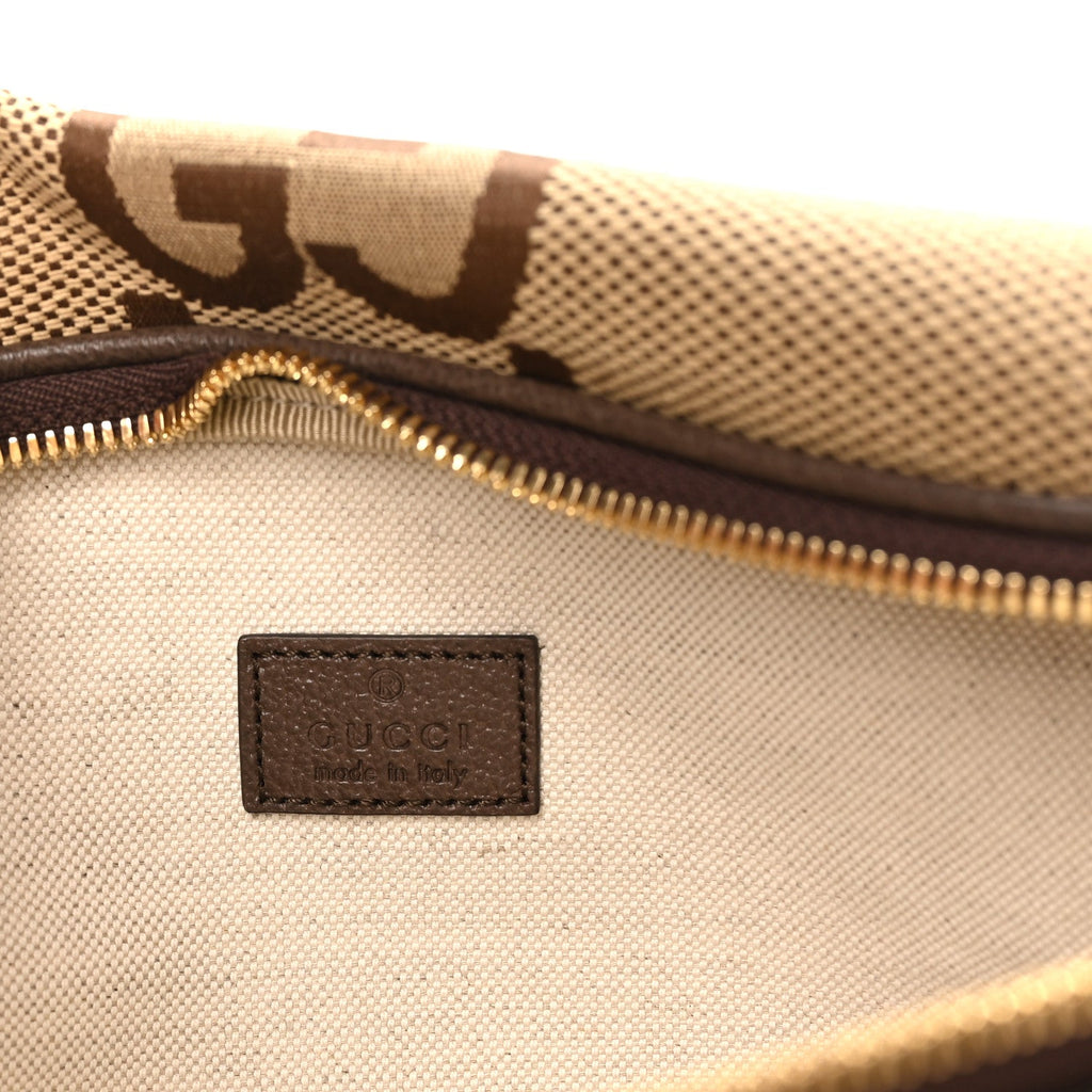 Monogram Jumbo GG Textured Dollar Calfskin Web Belt Bag Camel Ebony New Acero