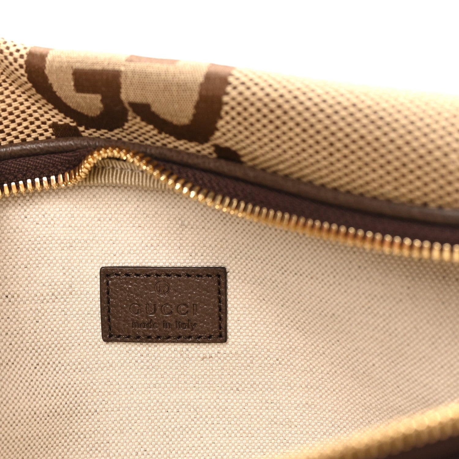 Monogram Jumbo GG Textured Dollar Calfskin Web Belt Bag Camel Ebony New Acero