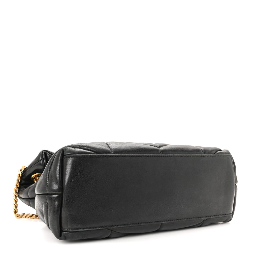 Lambskin Quilted Small Loulou Puffer Monogram Chain Satchel Black