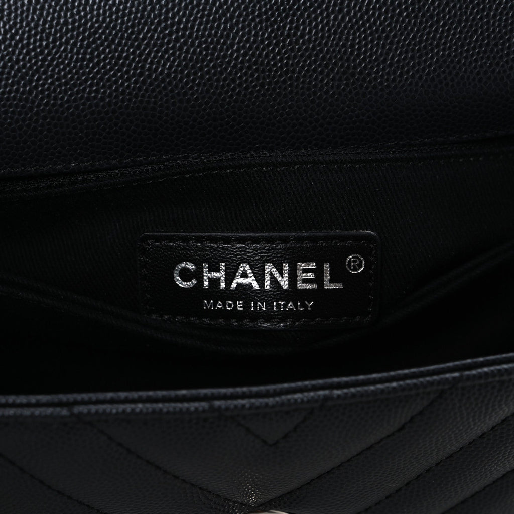Caviar Chevron Quilted Mini Coco Handle Flap Dark Grey