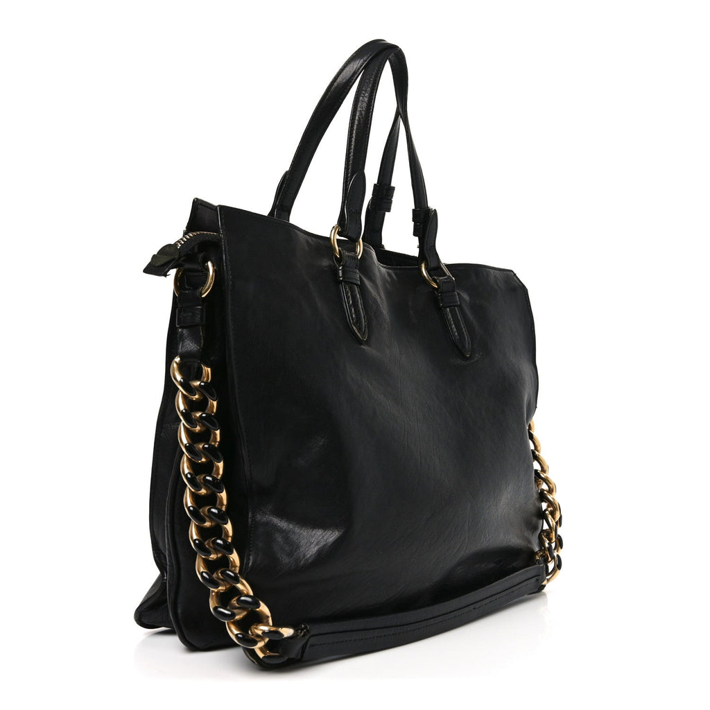 Calfskin Chain Tote Black