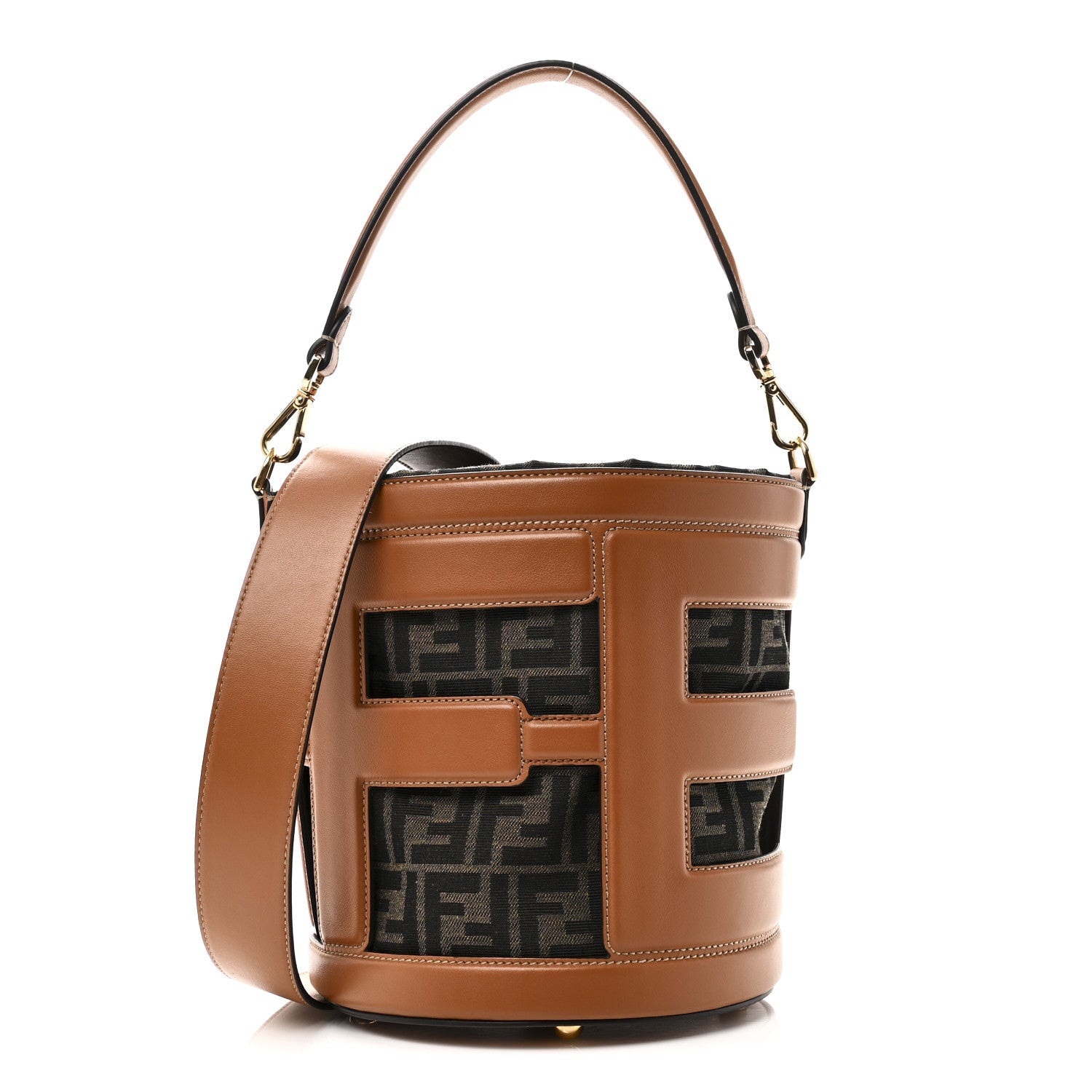 Nylon Vitello King Logo Step Out Bucket Bag Brandy