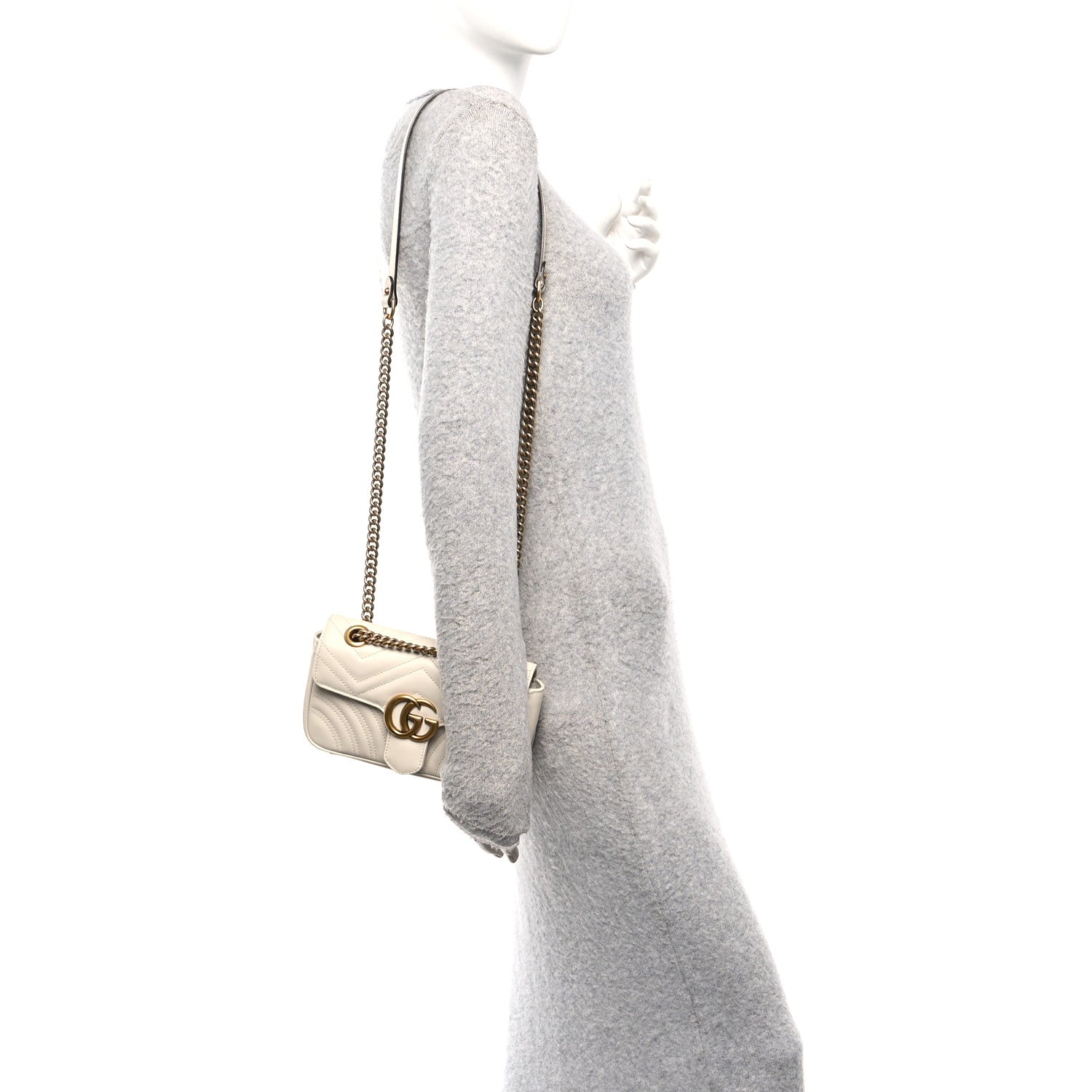 Calfskin Matelasse Mini GG Marmont Shoulder Bag White