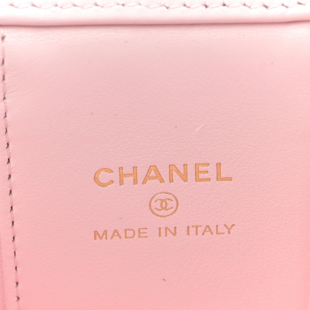 Caviar Quilted Mini Vanity Case With Chain Light Pink