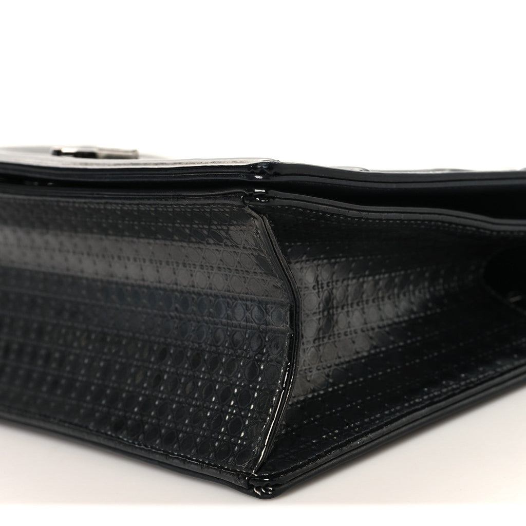 Metallic Patent Micro-Cannage Medium Diorama Flap Bag Onyx Black