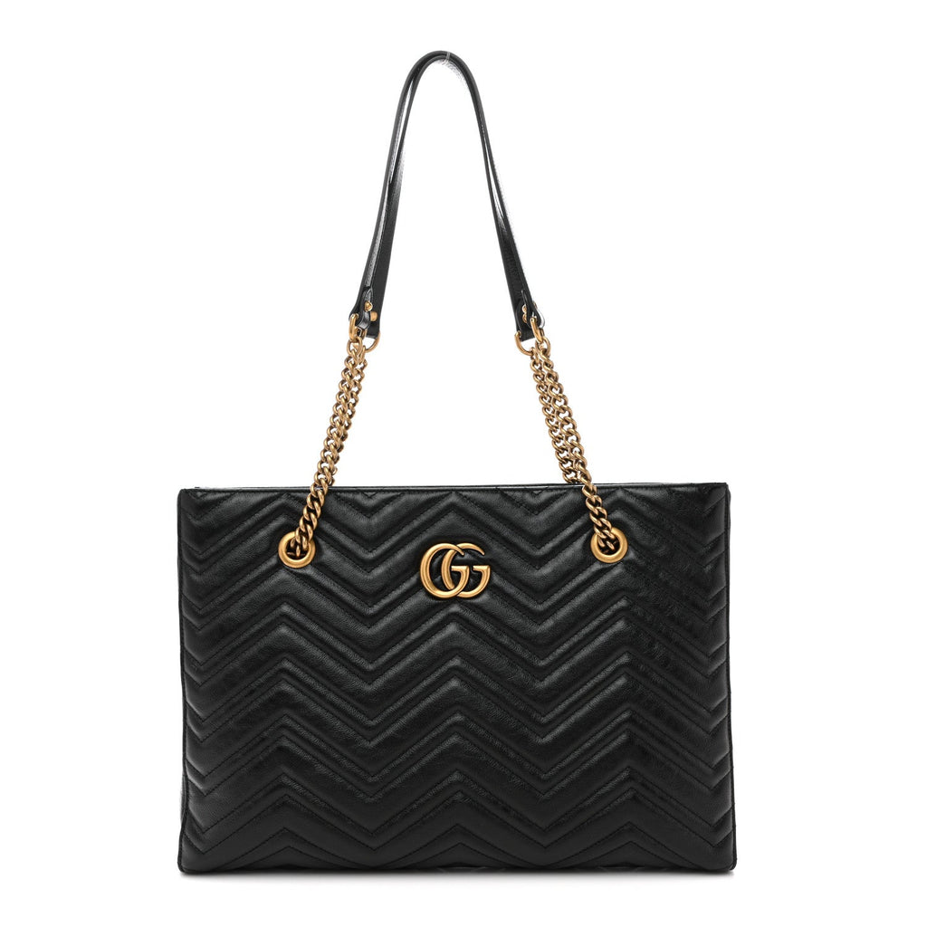Vintage Calfskin Matelasse Medium GG Marmont Slim Tote Black