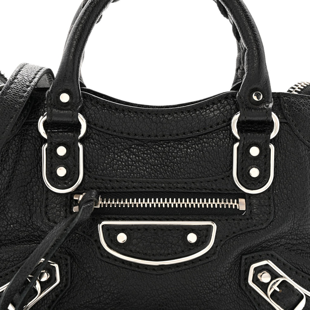 Chevre Silver Metallic Edge Hardware Nano City Black