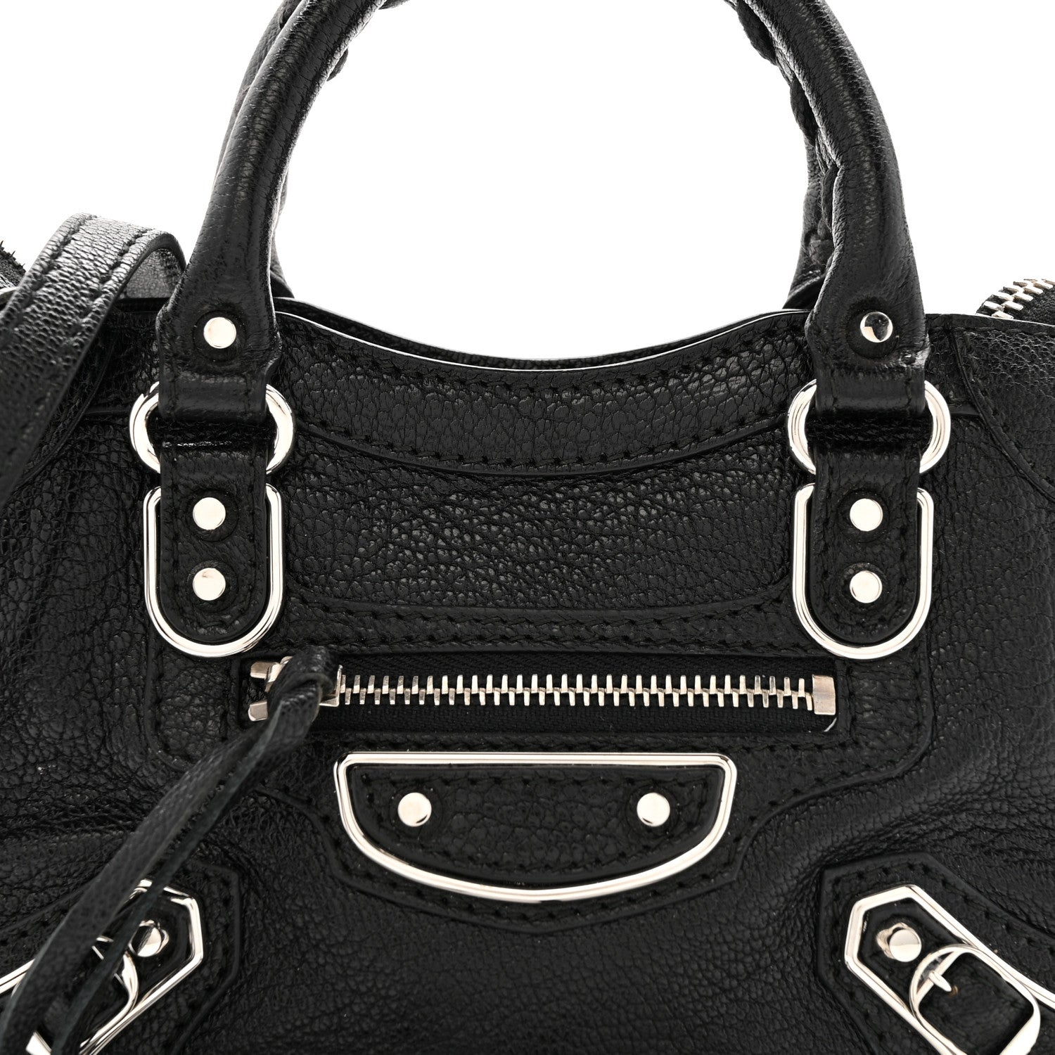 Chevre Silver Metallic Edge Hardware Nano City Black