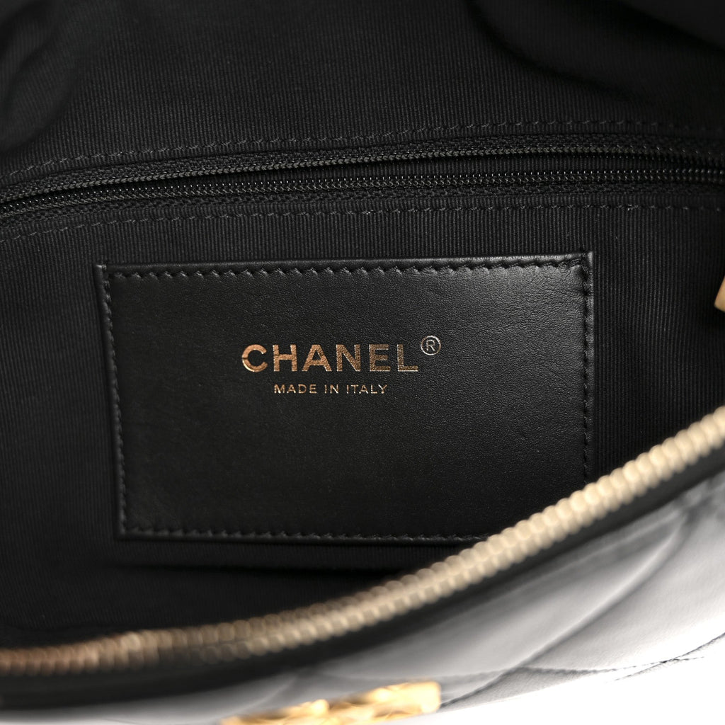 Lambskin Enamel Quilted Waist Bag Black