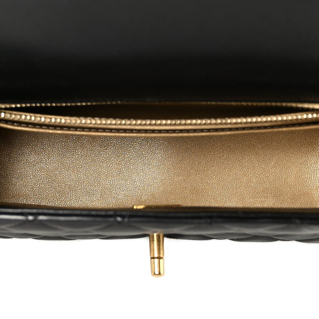 Lambskin Quilted Mini Rectangular Pearl Crush Flap Black