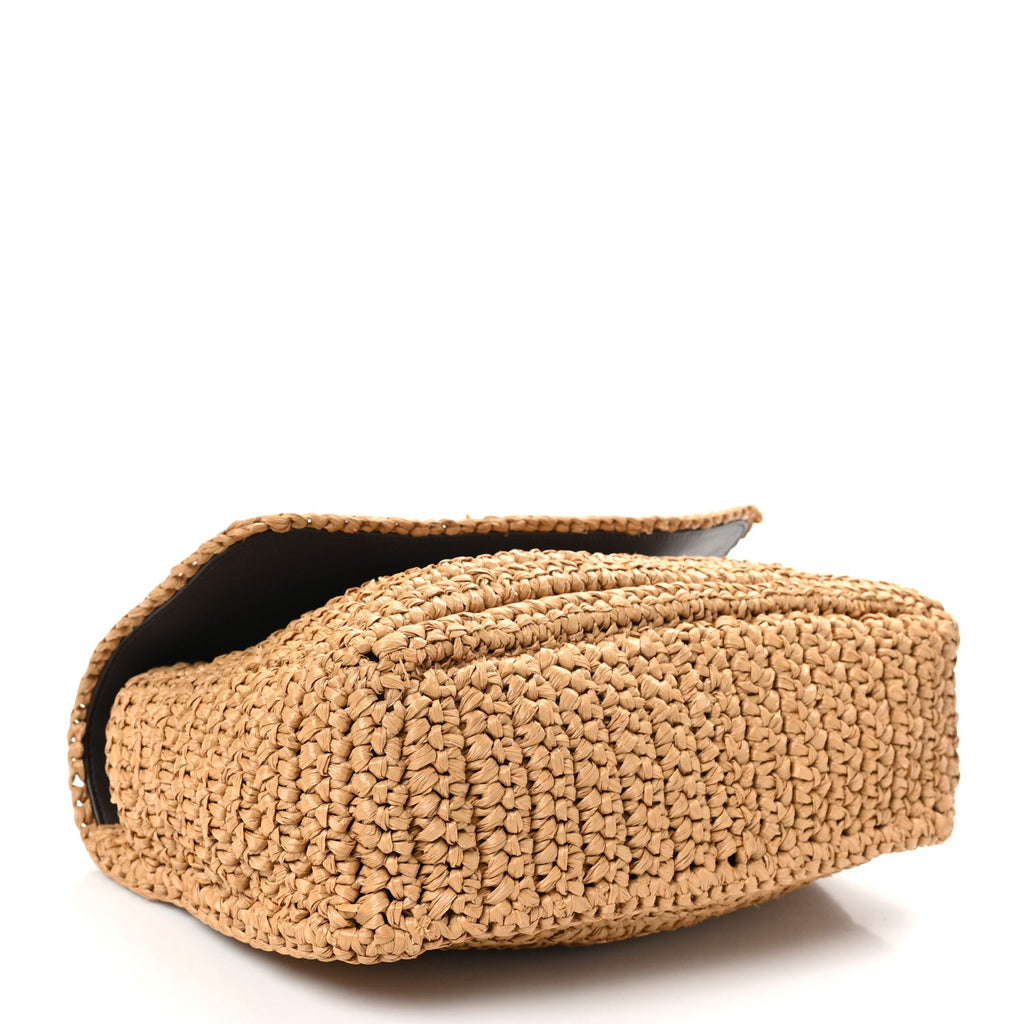 Raffia Calfskin Monogram Medium Niki Chain Satchel Natural