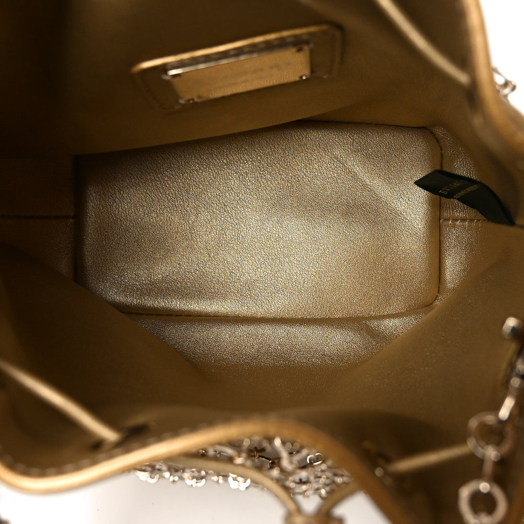 Metallic Calfskin Mesh Long Chain Bucket Bag Gold