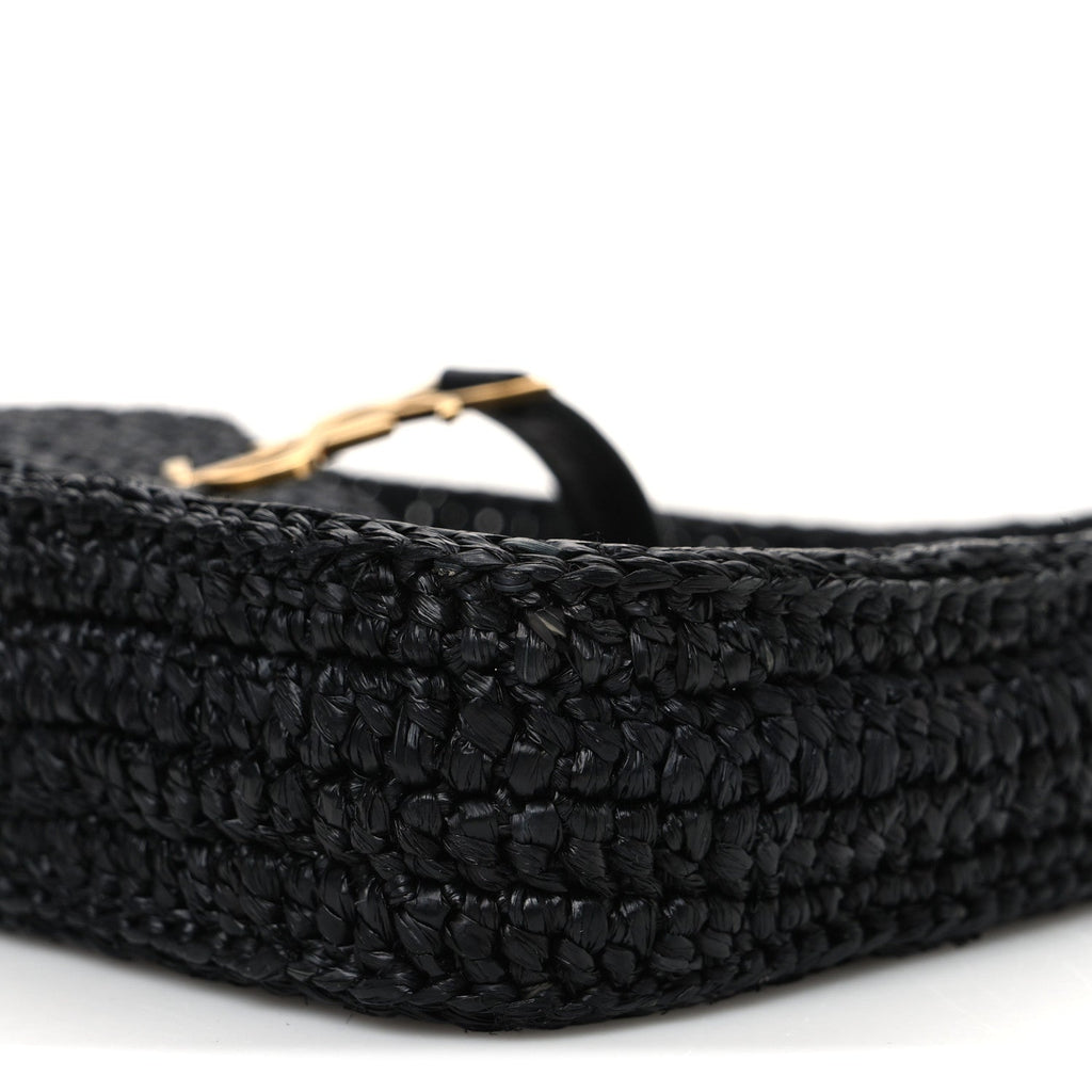Raffia Calfskin Le 5 A 7 Mini Hobo Black
