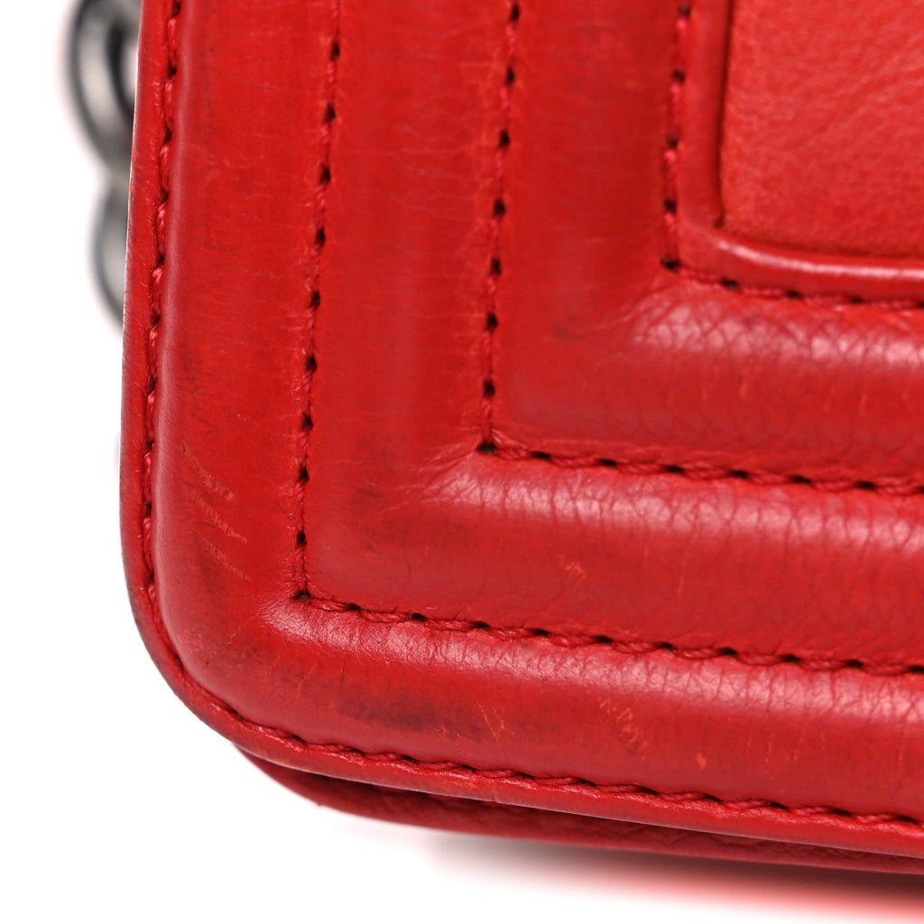 Calfskin Double Stitch Small Boy Flap Red