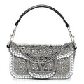 Crystal Suede Enamel Vlogo Small Loco Shoulder Bag Silver