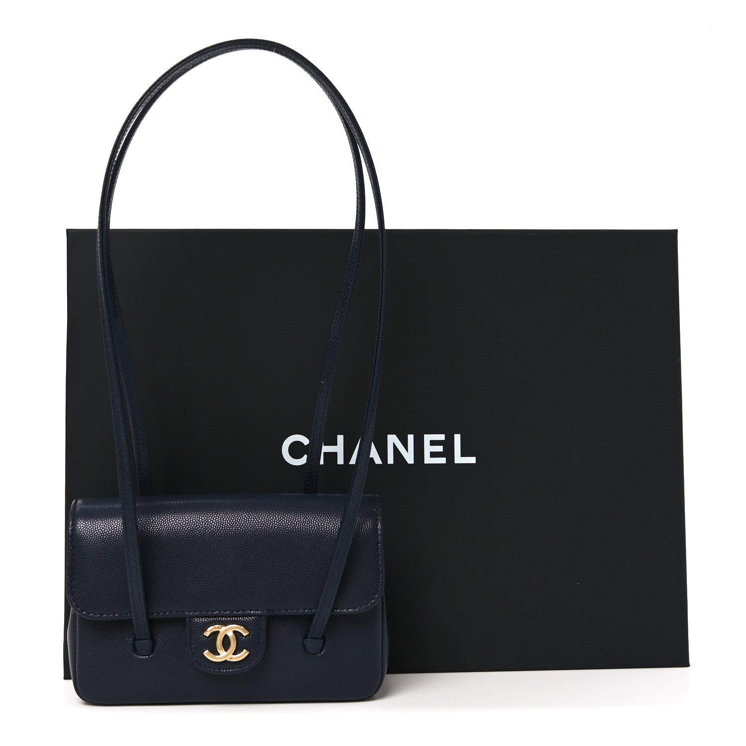 Shiny Caviar Mini Preppy Coco Shoulder Bag Dark Blue