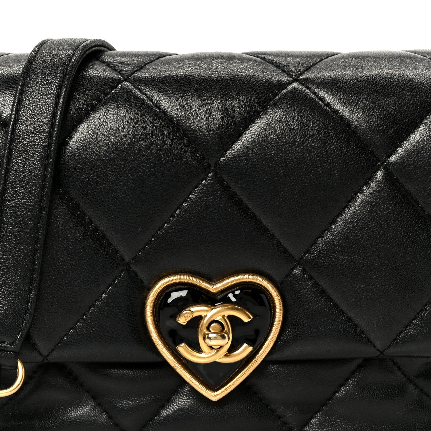 Lambskin Resin Quilted Mini Heart Square Flap Black
