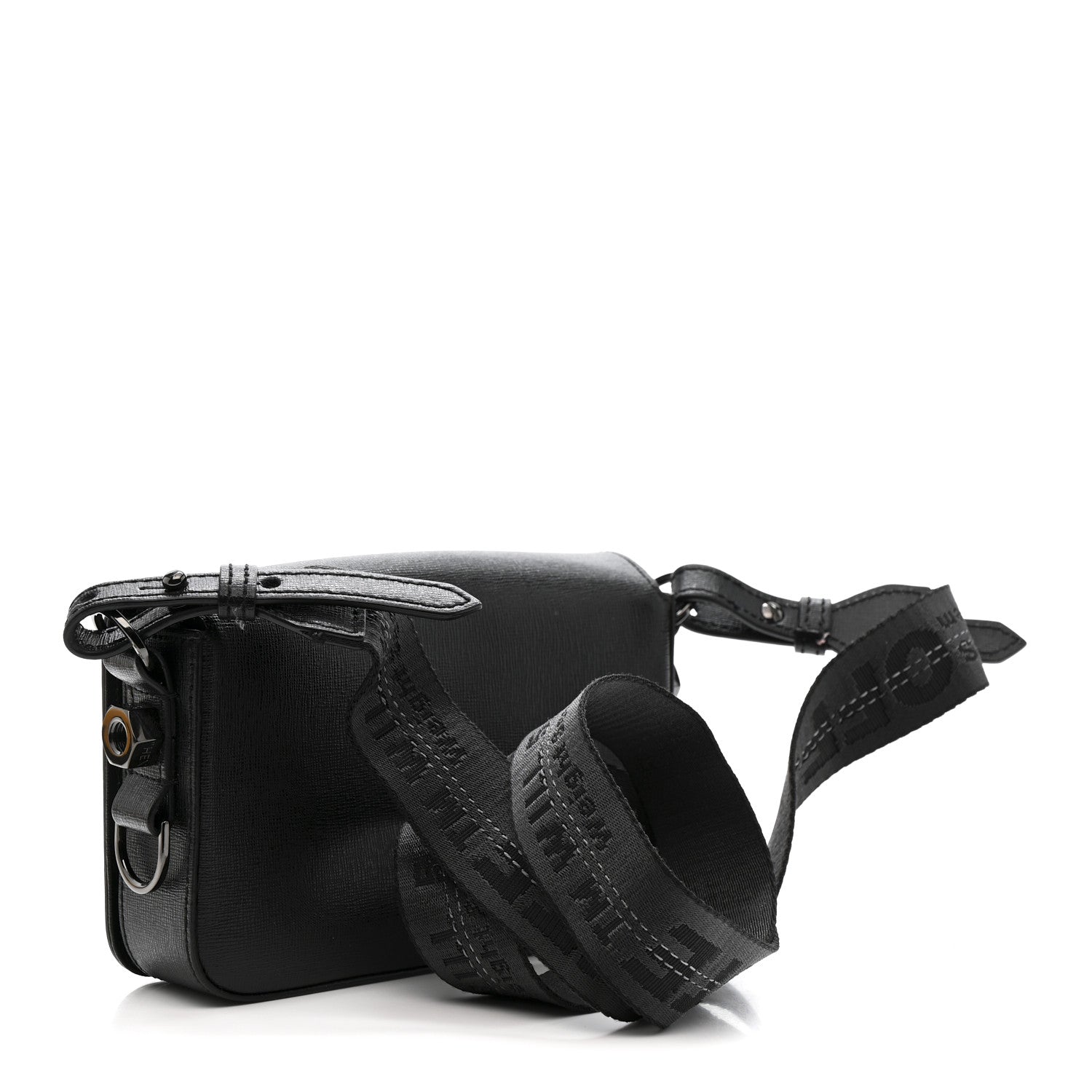 Saffiano Striped Mini Diag Binder Clip Bag Black White