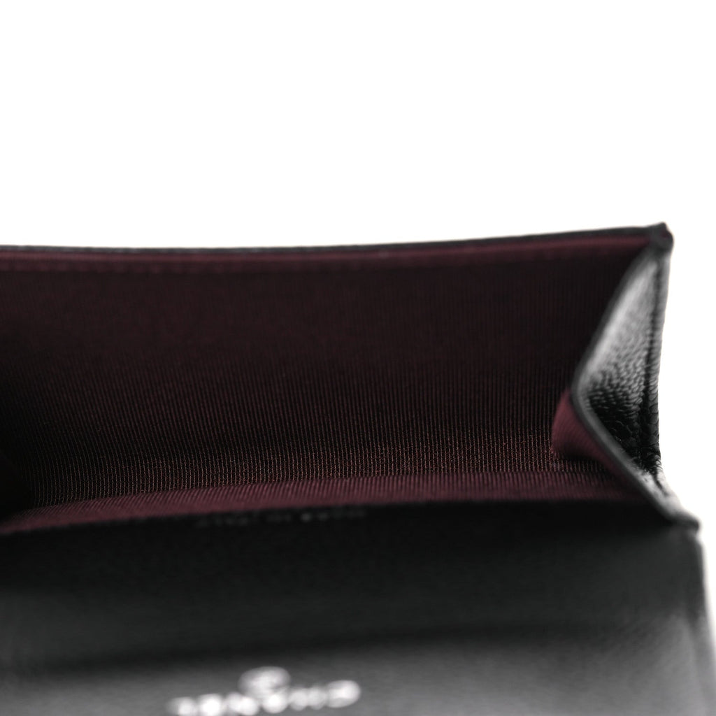 Caviar Quilted Flap  Holder Wallet Black