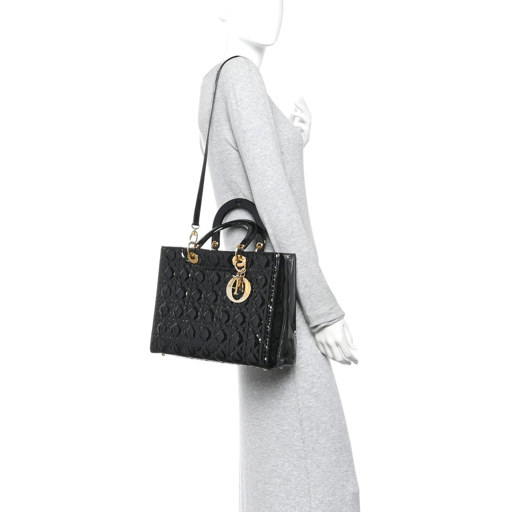 Patent Cannage Large Lady Dior Black