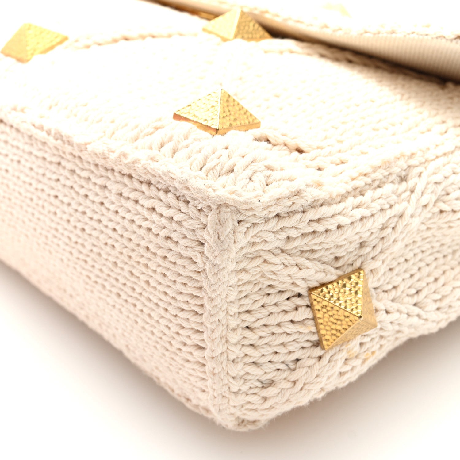 Knit Large Roman Stud Shoulder Bag Ecru