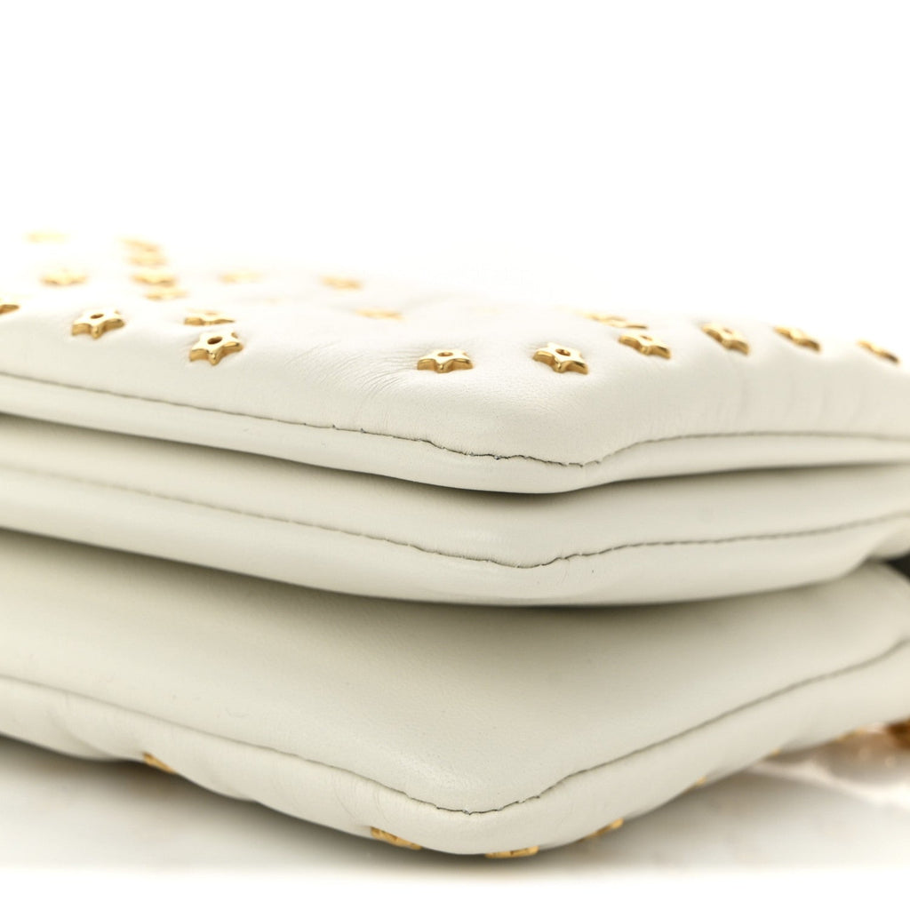 Lambskin Macrocannage Lucky Star Studded Caro Pouch Latte
