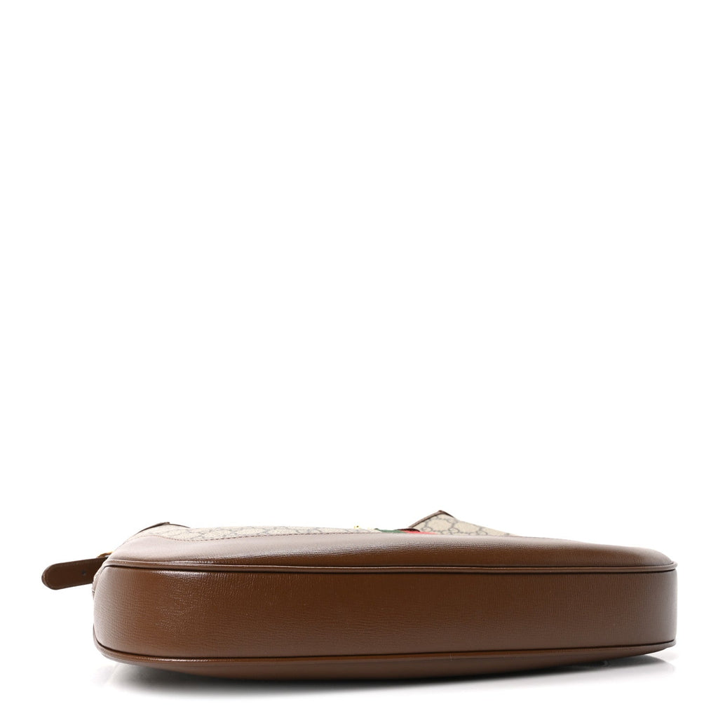 GG Supreme Monogram Azalea Calfskin Web Medium Jackie 1961 Hobo Beige Ebony Brown Sugar