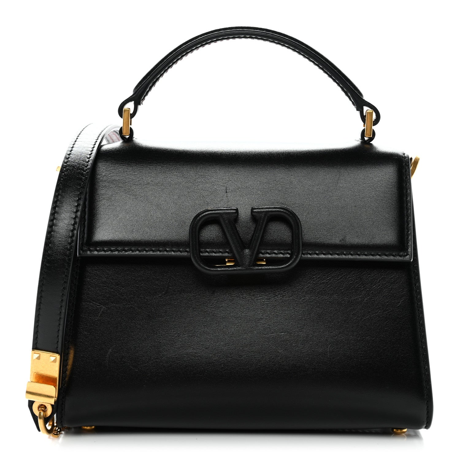 Calfskin Mini VSling Top Handle Bag Black