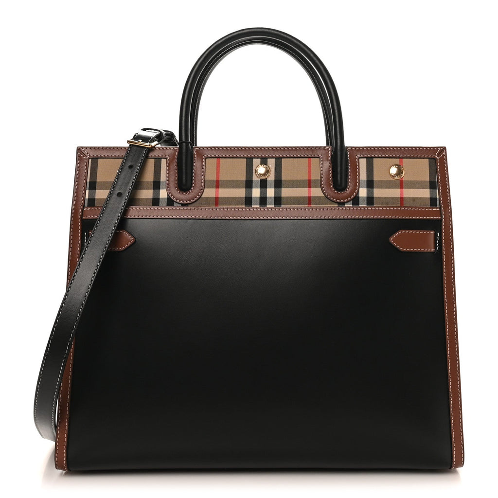 Calfskin Vintage Check Medium Two Handle Title Bag Black
