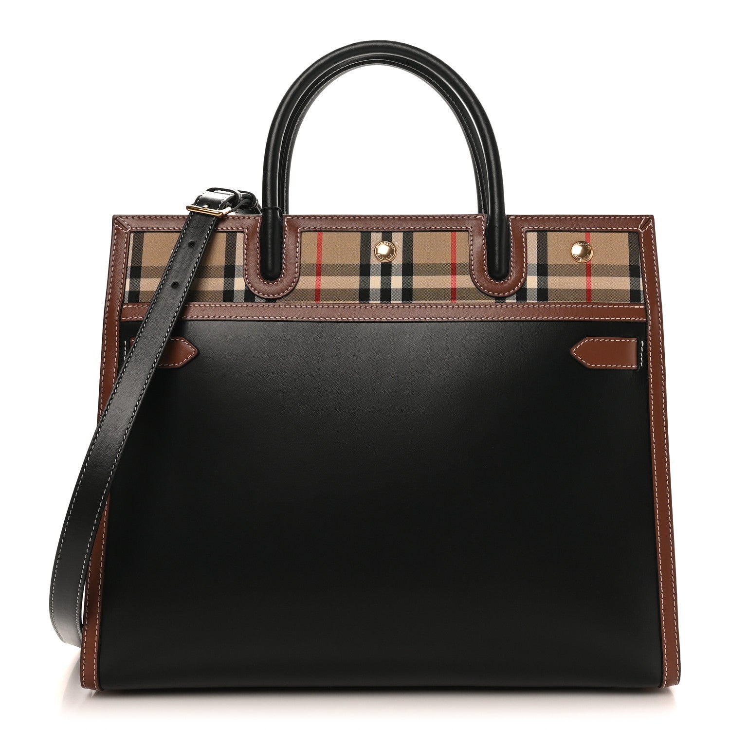 Calfskin Vintage Check Medium Two Handle Title Bag Black