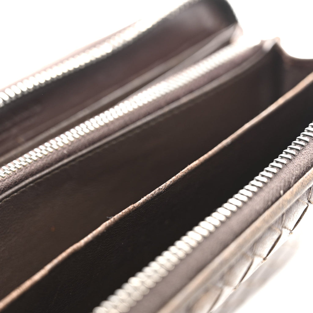 Nappa Intrecciato Zip Around Wallet Ebano