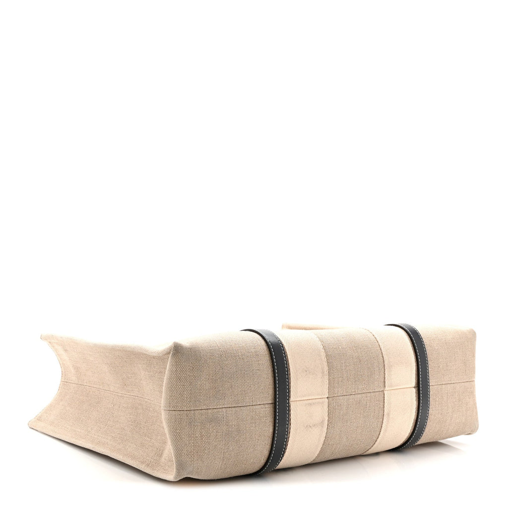 Linen Calfskin Large Woody Ribbon Tote White Blue