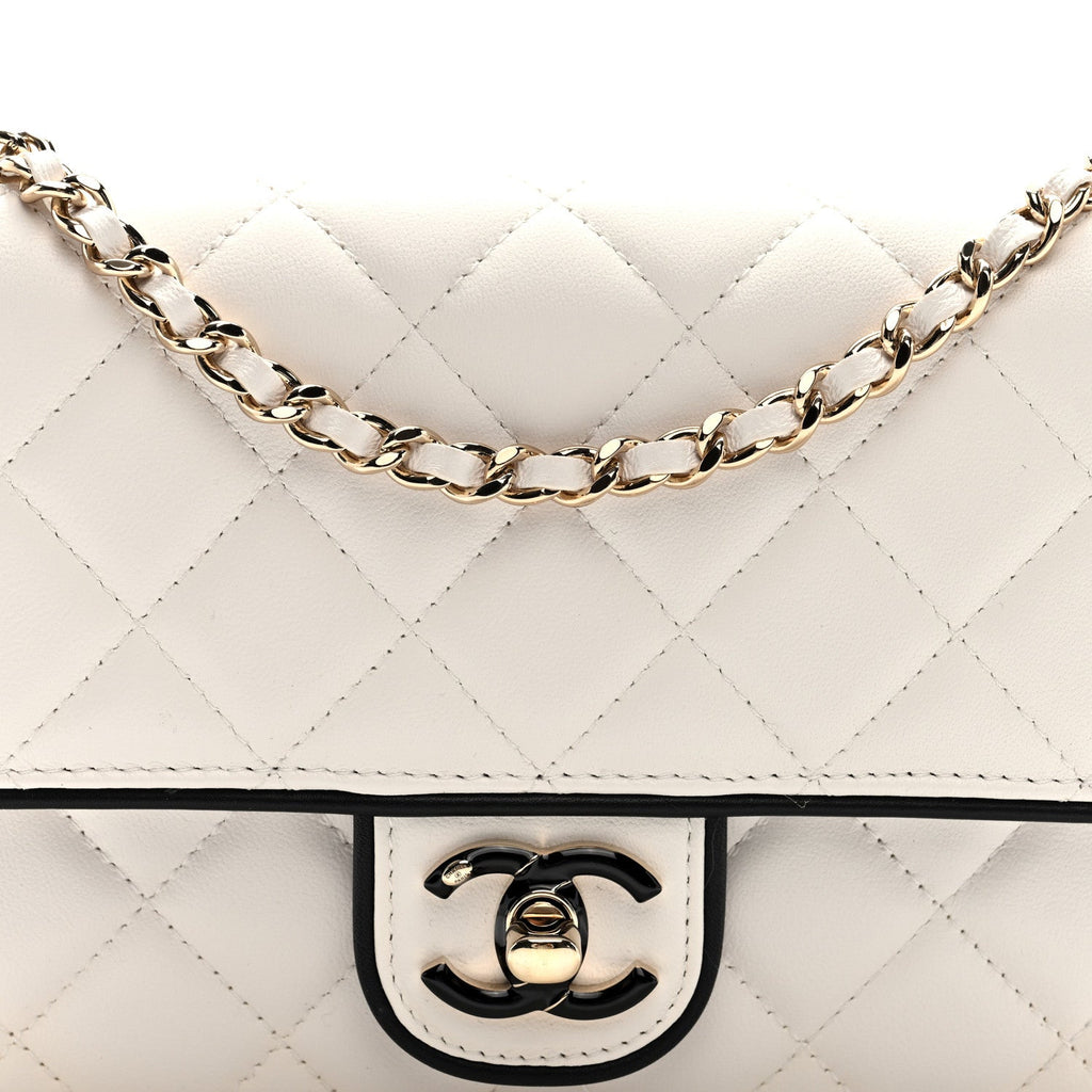 Lambskin Quilted Resin CC Mini Flap Bag White Black