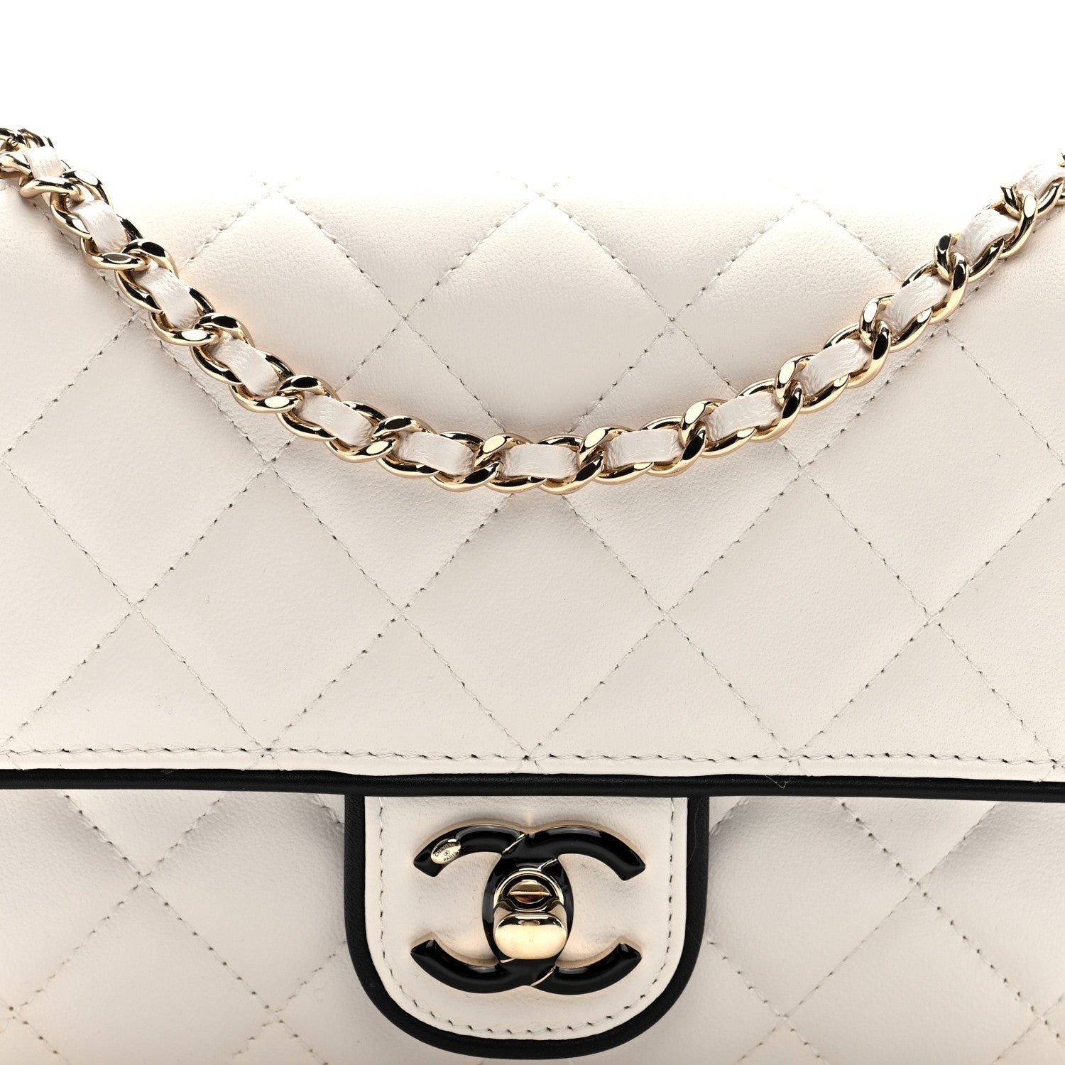 Lambskin Quilted Resin CC Mini Flap Bag White Black