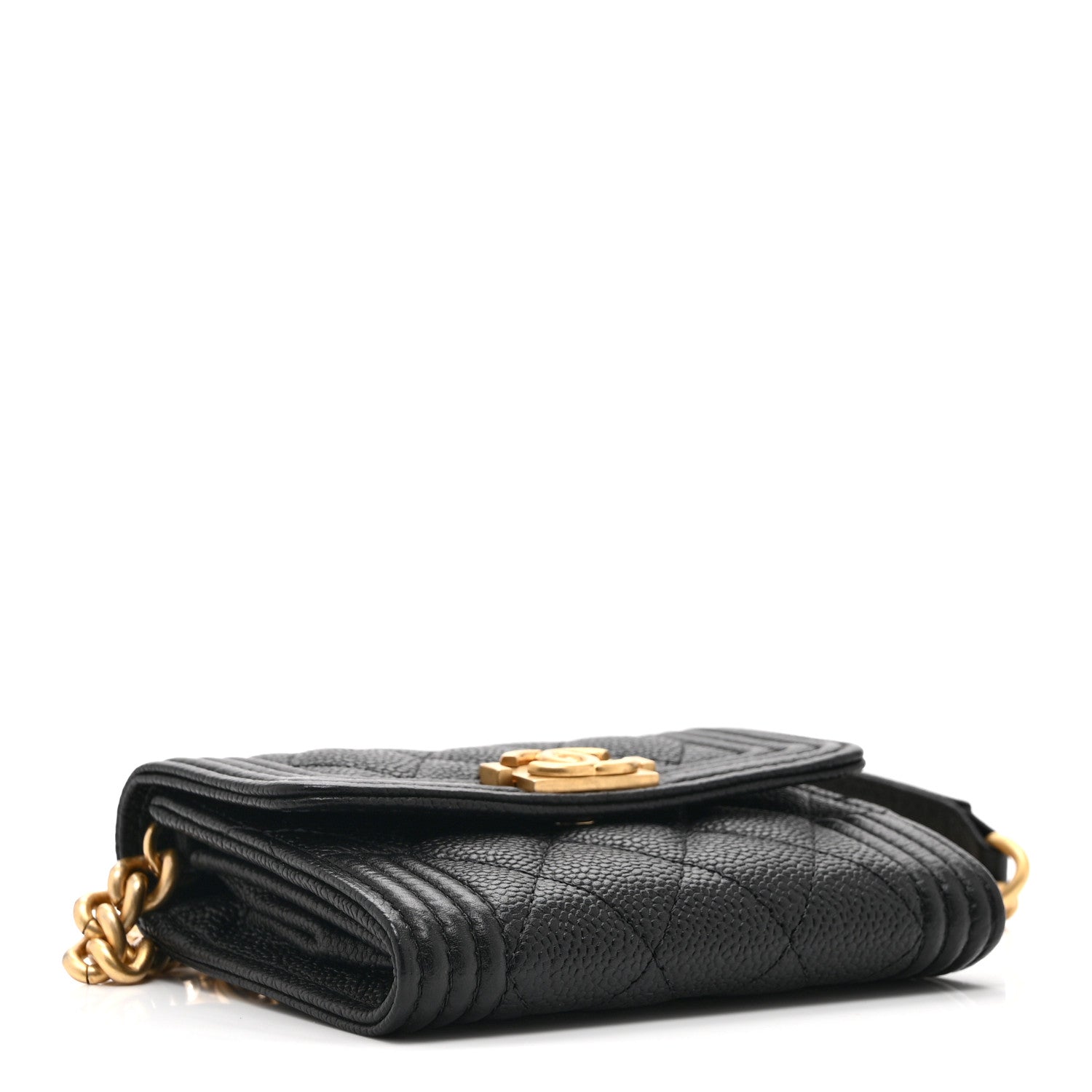 Caviar Quilted Boy  Holder On Chain Black