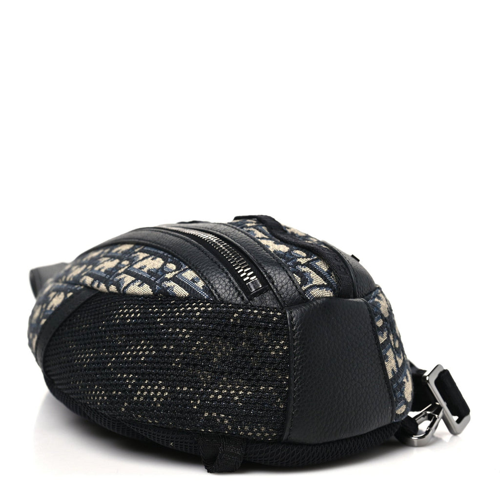Grained Calfskin Oblique Scarab Sling Bag Blue Black