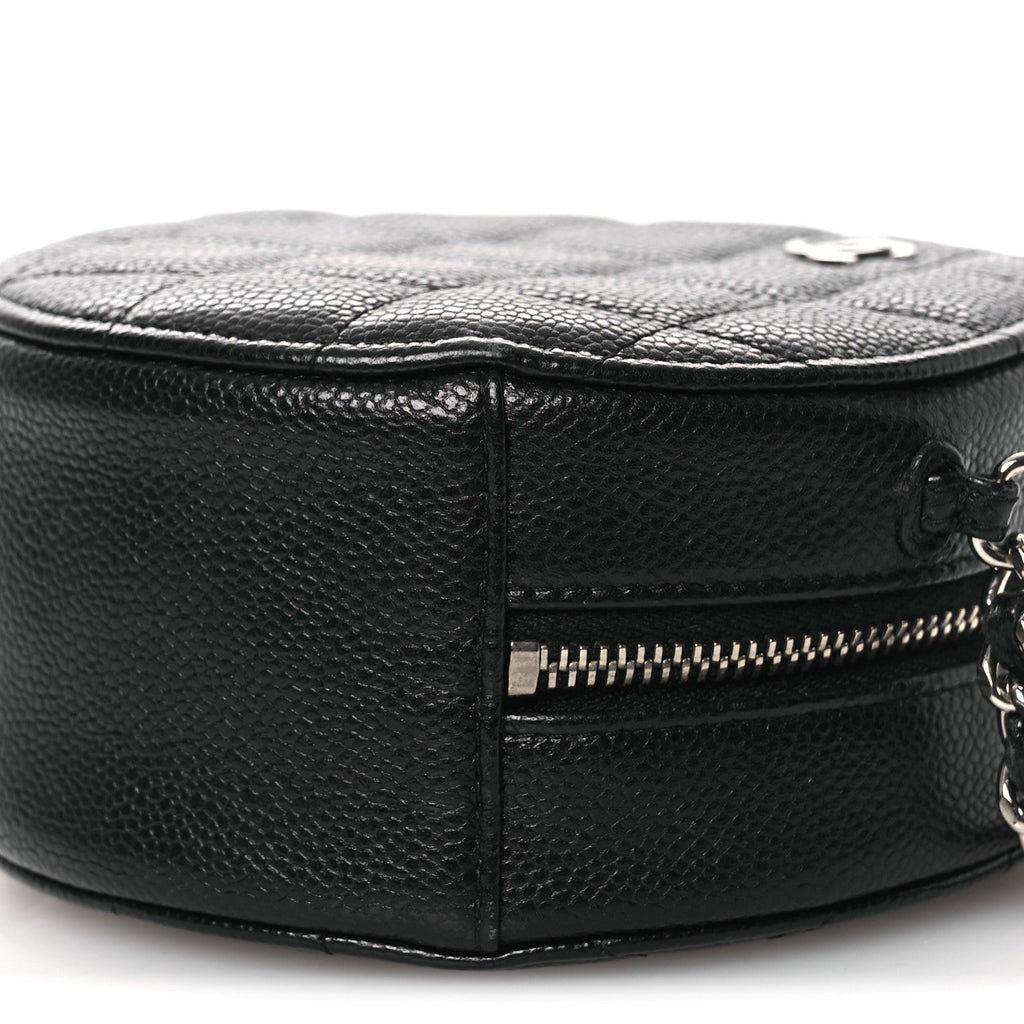 Caviar Quilted Round Clutch With Chain Black