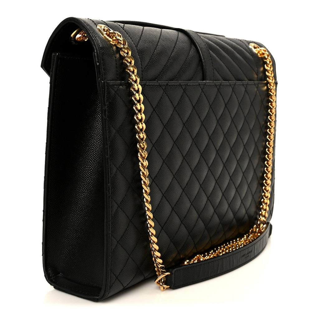 Grain De Poudre Textured Mixed Matelasse Large Triquilt Monogram Satchel Black