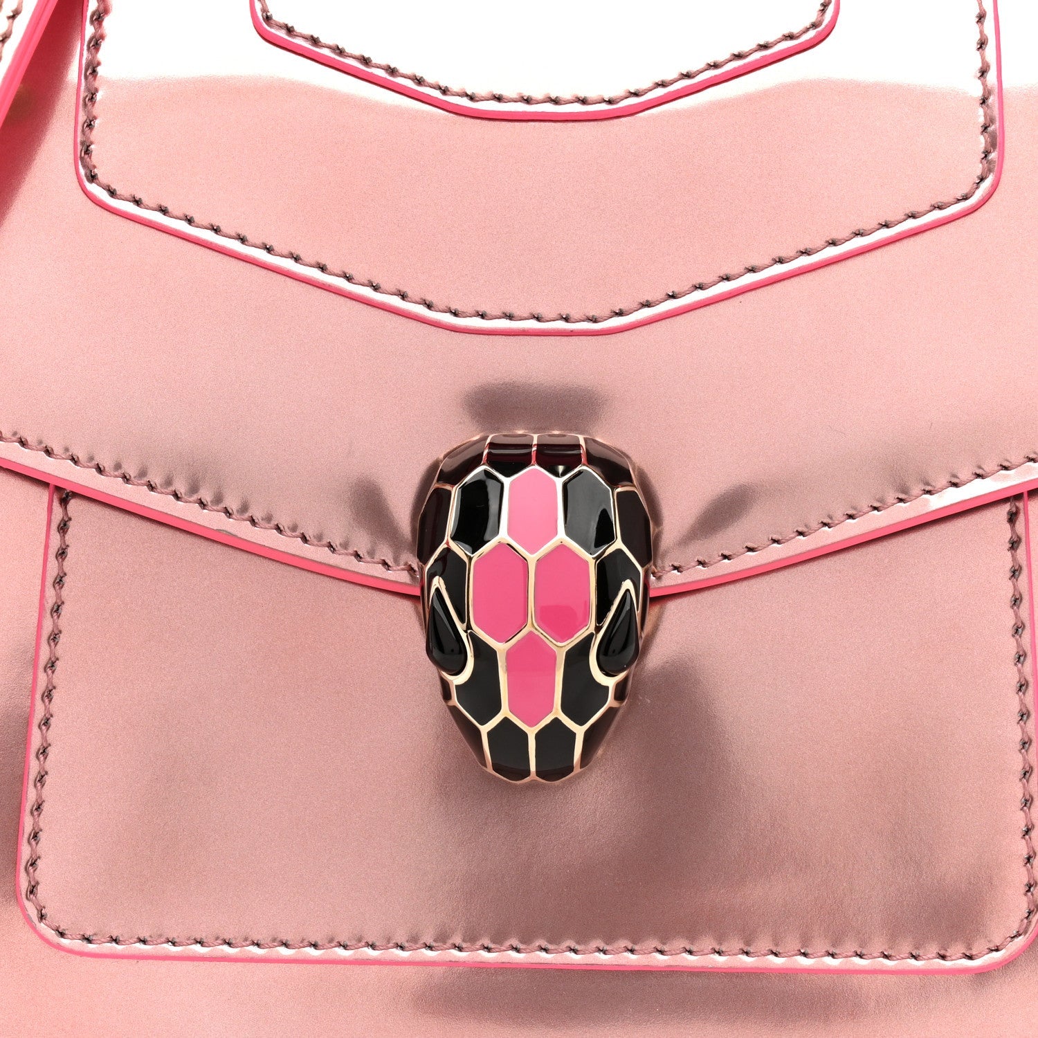 Metallic Calfskin Serpenti Forever Top Handle Pink