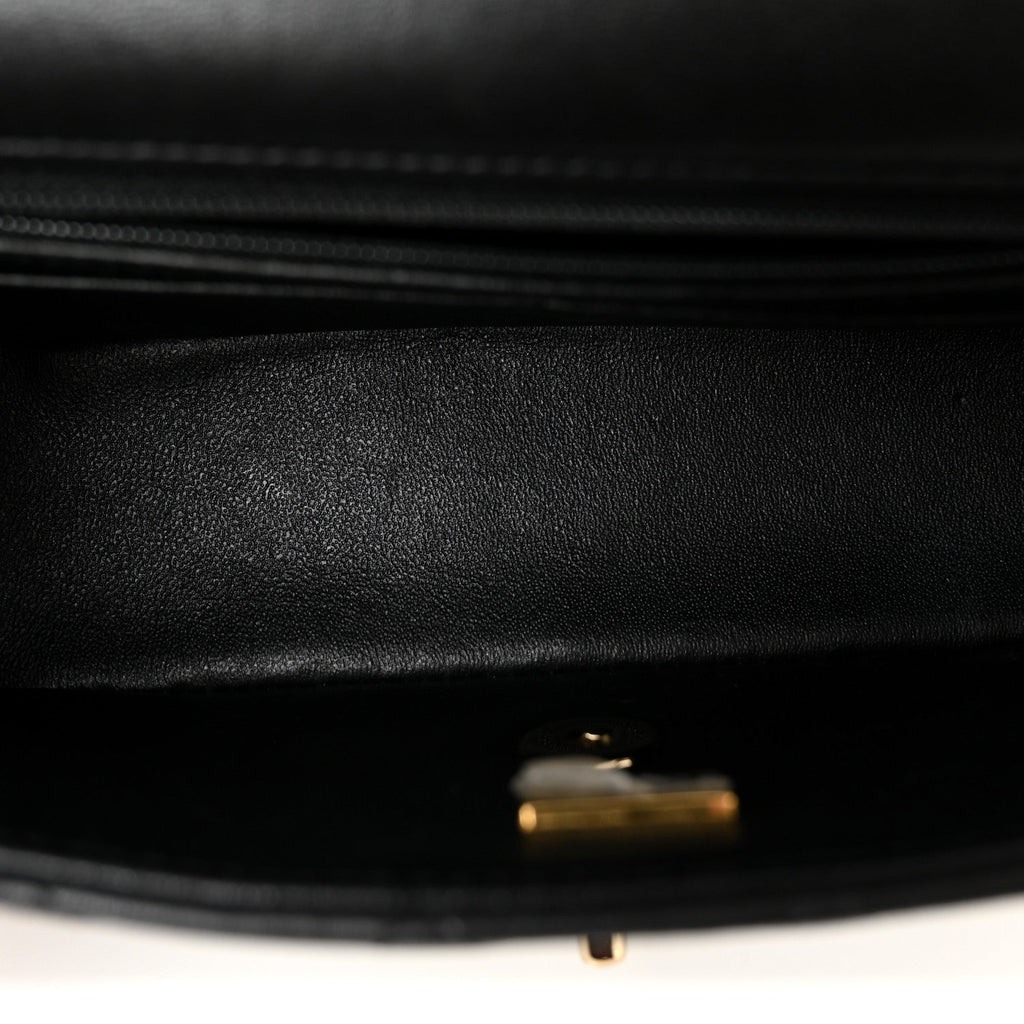 Lambskin Quilted Mini Top Handle Rectangular Flap Black