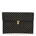 Calfskin Studded Skull Envelope Clutch Black