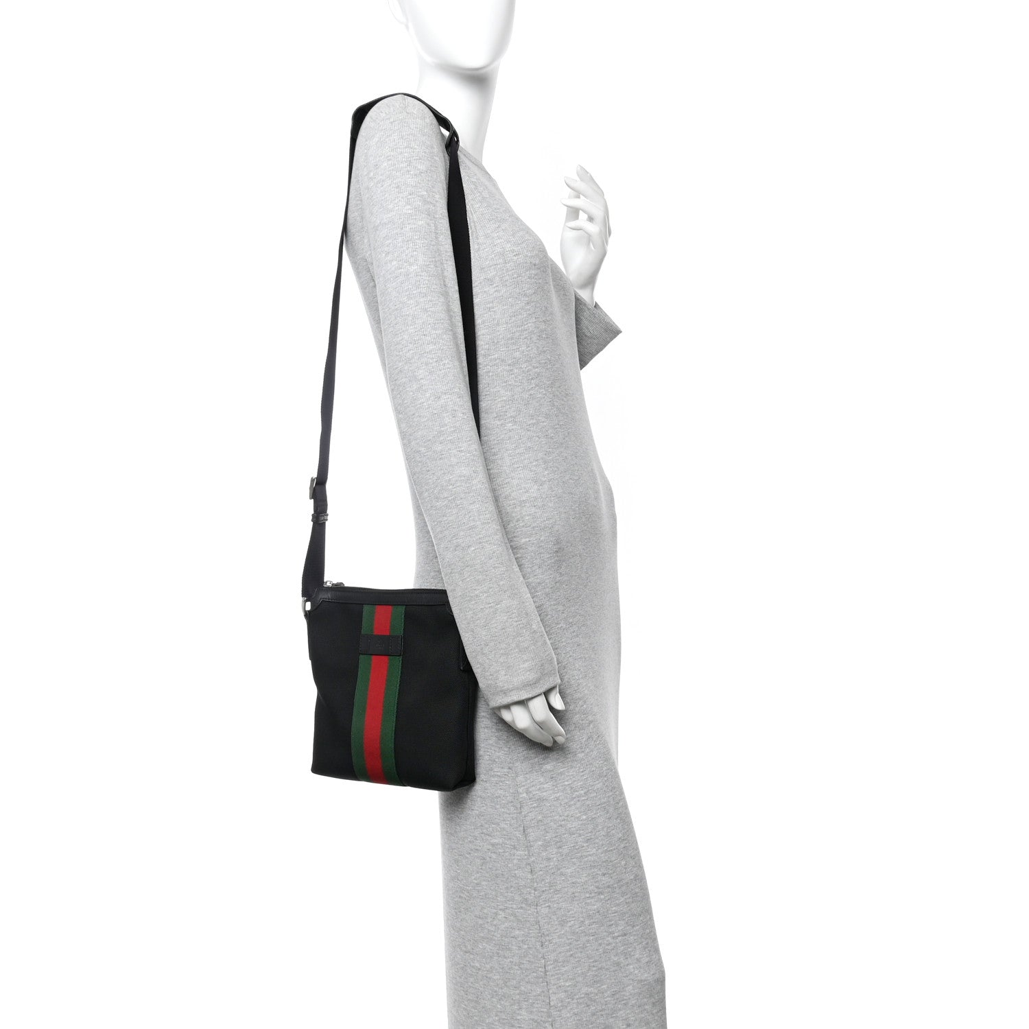 Techno Canvas Selleria Calfskin Web Small Flat Messenger Bag Black