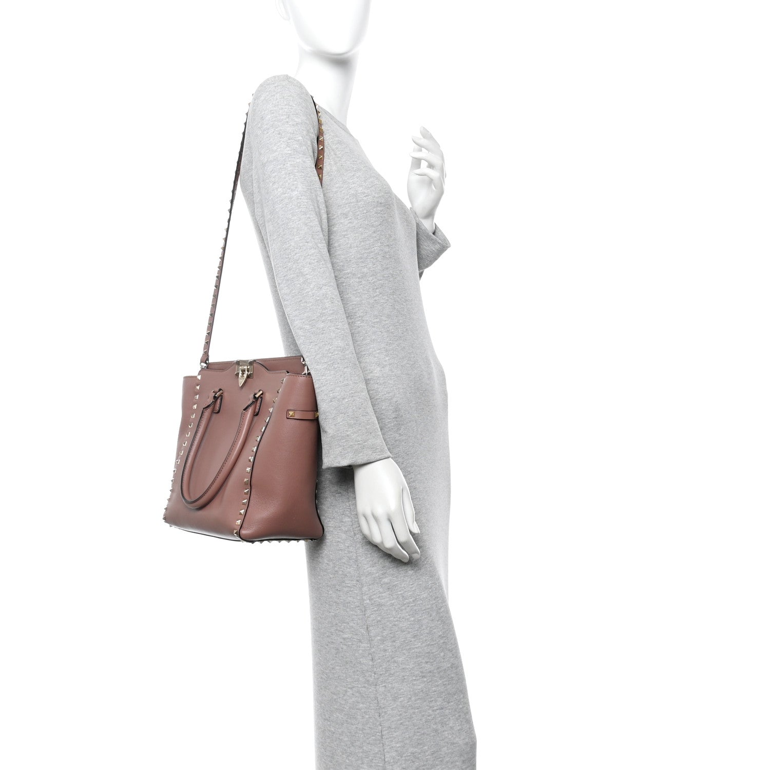 Vitello Small Rockstud Double Handle Tote Antique Rose